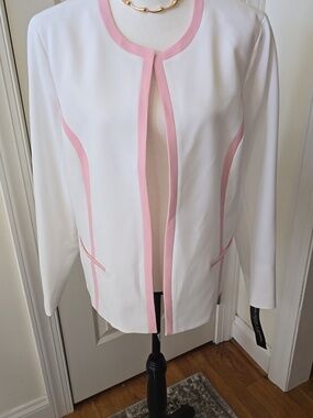 BLACK LABEL EVAN-PICONE WOMENS WHITE/PINK OPEN PROFESSIONAL BLAZER JACKET SIZE 4